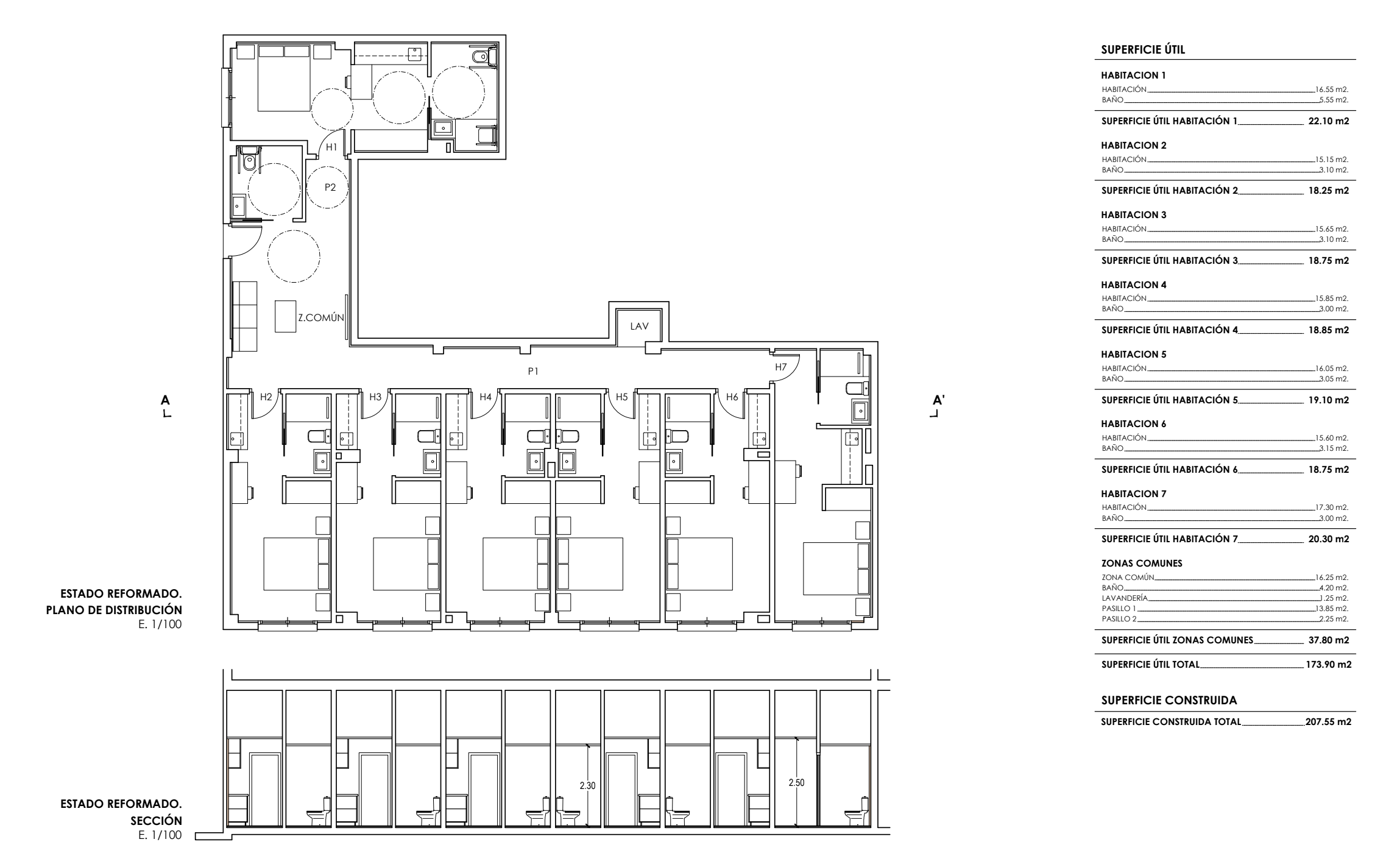 Pensión de 7 habitaciones con baño privado